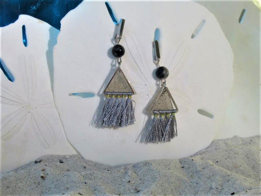 Stud tassel triangle earrings